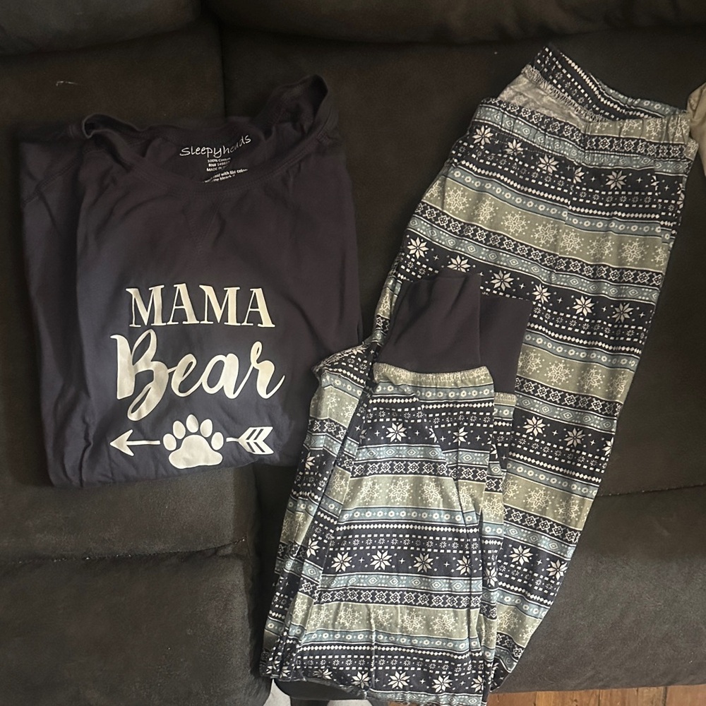Women's Mama Bear Pajama Set - Black and Gray